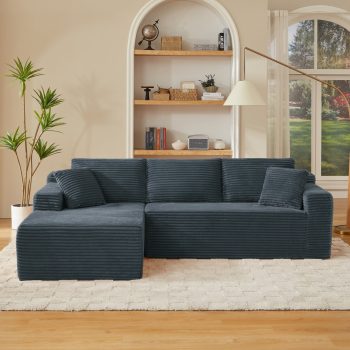 Leumius 96.9" L-Shaped Modular Sectional Sofa with Chaise,Cloud Sectional Couch with Deep Seat and Side Pockets,Comfy Corduroy Upholstered Boneless Couches for Living Room,No Assembly,Gray