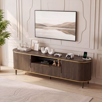 70" TV Stand with Power Outlet for TVs up to 80" – Entertainment Center with Storage Drawer, Adjustable Shelves & Sliding Door for Living Room, Bedroom