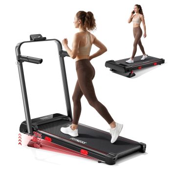 Folding Treadmill with 13% Incline for Home, Walking Pad with Adjustable Handlebars, 300 lb Capacity, Shock Absorbing Running Belt, No Assembly Required