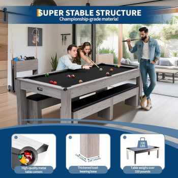Rugerasy Pool Table with Dining Top & Table Tennis,Billiard Table Set (with Balls,Cues,Ping Pong),HDF Wood Grain Finish,Includes Rolling Storage Caddy