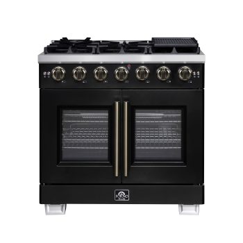 Forno Capriasca 36-Inch Black Freestanding French Door Gas Range, 6 Burners, Convection Oven, Energy Efficient