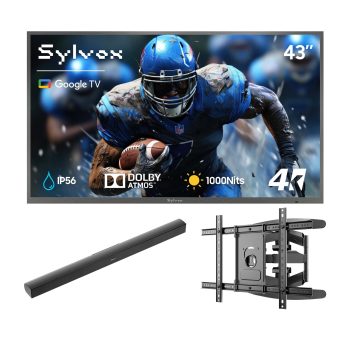 SYLVOX 43" Outdoor TV with Mount & Soundbar, 4K UHD Google TV for Partial Sun Outside 1000nit Brightness, IP55 Weatherproof, Dolby Atmos, Voice Remote (Deck Pro 3.0)