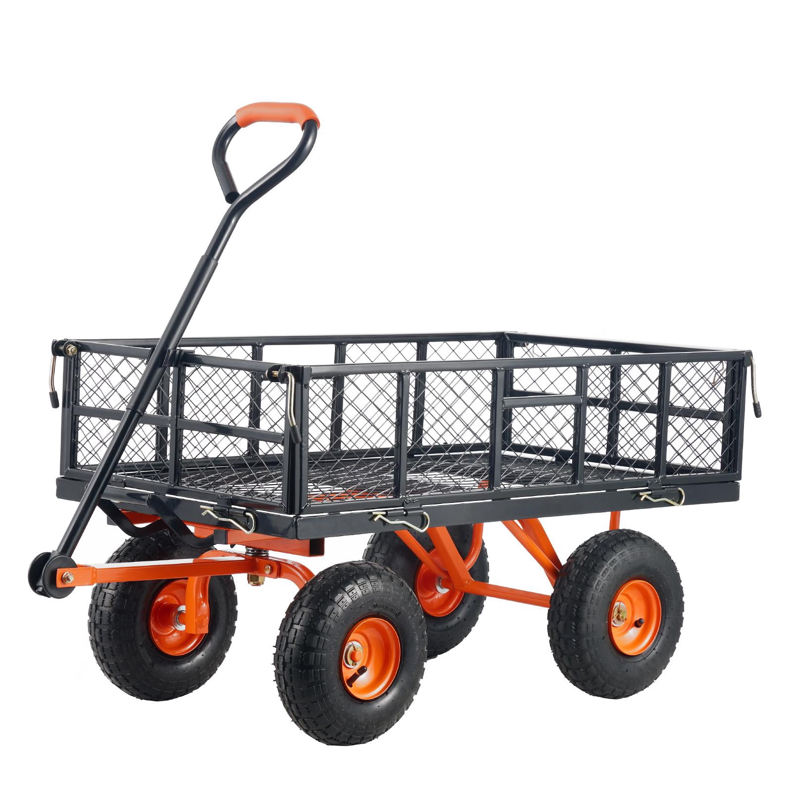 KFFKFF 400lbs Garden Dump Cart, 17x30x7 inch Metal Garden Dump Truck, Yard Cart and Truck Heavy Duty, 10in Rubber Tires