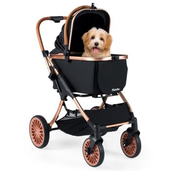 GVN 3-in-1 Foldable Pet Stroller with Sun Shade and Safety Belt for up to 55 lbs Small Medium Dogs Cats, Dog Cat Stroller for Pets, Cat, Dog, Black