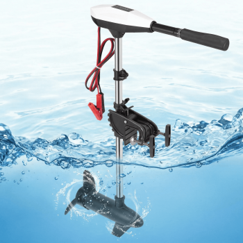Mousport 55lb Thrust Trolling Motor 8 Speeds Electric Outboard Boat Motor with LED Battery Indicator and Telescoping Handle for Kayak Fishing Boats Freshwater White