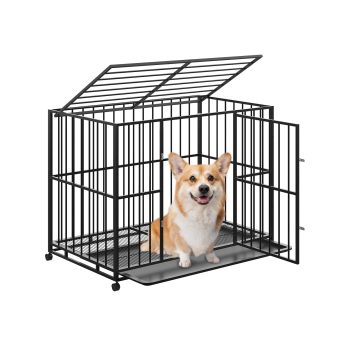 36 Inch Heavy Duty Dog Crate W/Wheels,Indestructible and Escape Proof Stainless Steel Kennel Indoor for Large Dogs,Dog Crate Stackable with Removable Tray for High Anxiety Dogs