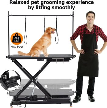Historyli 47Inch Electric Lift Dog Grooming Table, Heavy Duty Adjustable Height Table with Grooming Arm, Black