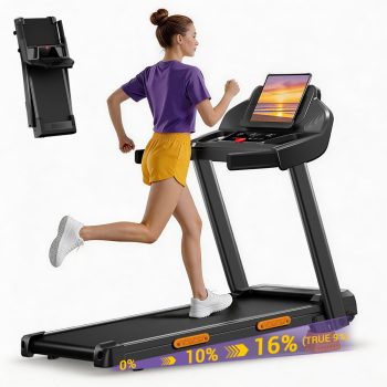 LEZEE 4-in-1 16% Incline Folding Treadmill for Home, 3.0HP Quiet Motor with 7-Layer Shock Absorption, 330lbs Capacity, 3 LED Displays with Handrails