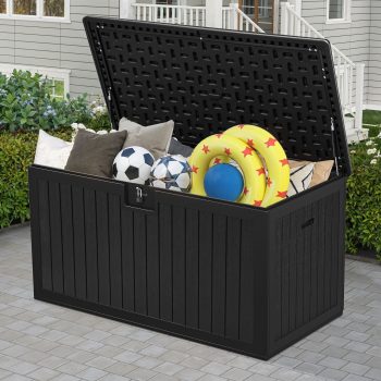 Uforic 150 Gallon Double-Wall Outdoor Deck Box, Large Water Resistant Lockable Storage Box with Side Handles for Patio Cushions & Pool Accessories