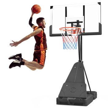 Fenbeli 44 Inch Portable Basketball Hoop Outdoor Indoor, 5.25-10FT Adjustable Height, Shatterproof PC Backboard, 150 LBS Fillable Base, Basketball Goal System for Kids Teens Adults Backyard/Driveway