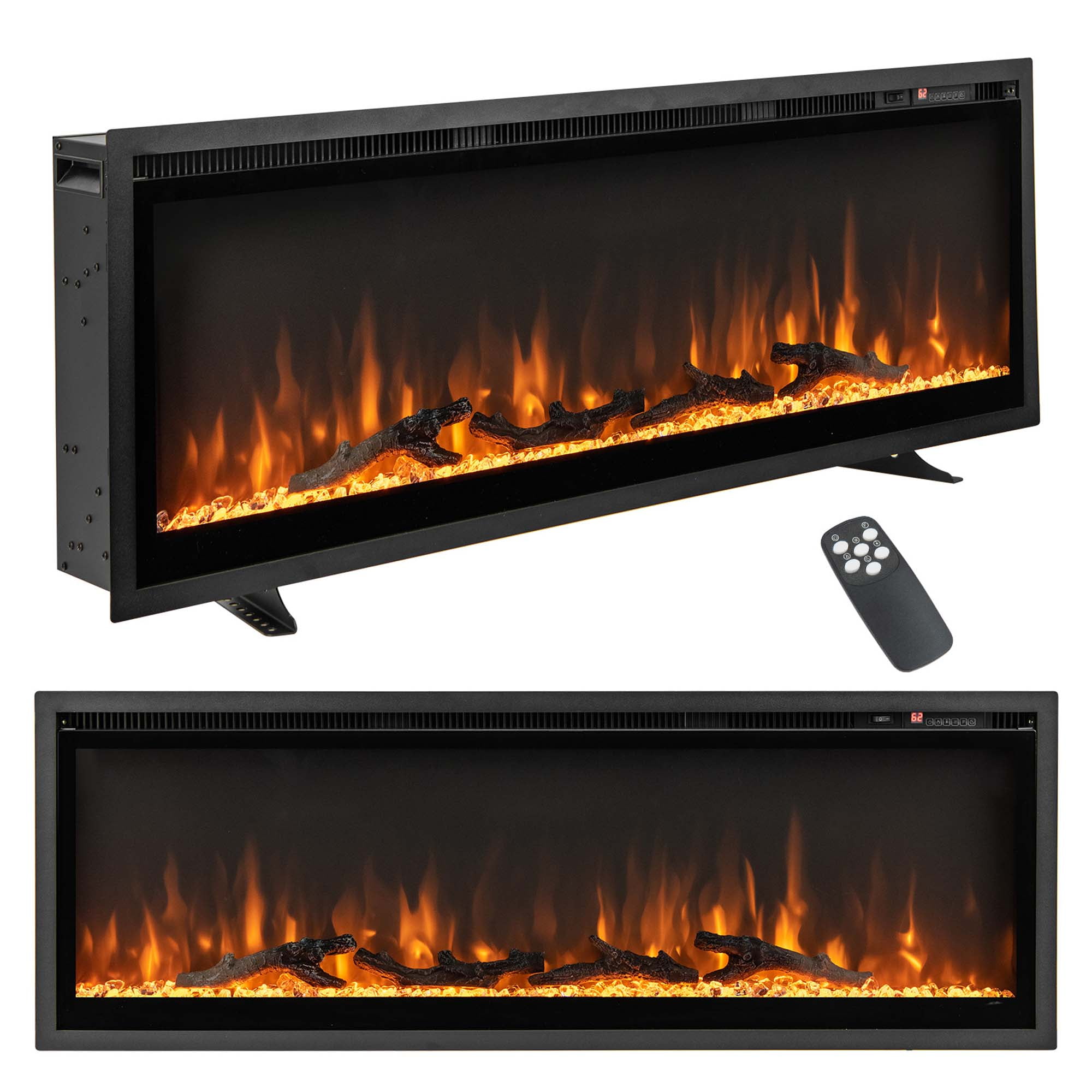 Costway 50'' Electric Fireplace Recessed Wall Mounted Freestanding with Remote Control