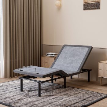 ESHINE Adjustable Bed Frame Twin XL, Upholstered Base with Massage, Wireless Remote, USB Ports, Under Bed Lighting, Grey, 3100 Series