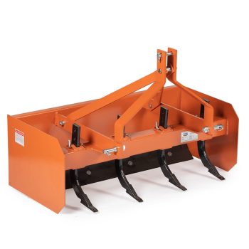 Titan Attachments 3 Point 4FT Rear Box Blade Scraper Grader, Category 0 and 1 Hitch, 4 Scarifier Teeth, Reversible Cutting Edge, Moving Dirt, Backfilling Holes, Spreading Soil, Leveling, Grading