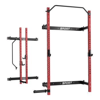 Folding Squat Rack for Home Gym, 2.36" x 2.36" Folding Power Rack with Pull Up Bar, J Hooks and Landmine Attachments, 1000 LBS Capacity Wall Mounted Squat Rack, Space Saving Weight Cage