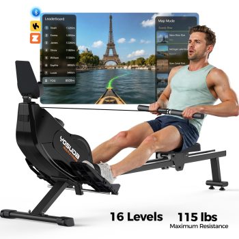 YOSUDA Magnetic Rowing Machine 350lbs Weight Capacity, Indoor Foldable Rower with 16-Level Resistance for Home Workout Max 115lbs, Bluetooth APP Support for Weight Loss