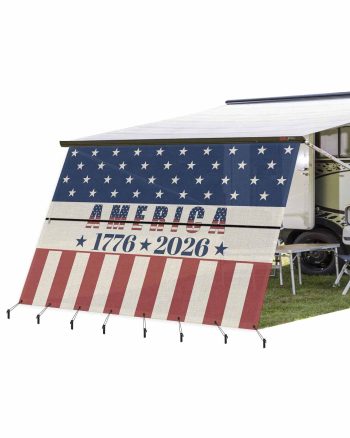 4th of July RV Awning Sun Shade Screen 9'X15.3' American Flag Mesh Sunscreen Red White and Blue 250th Anniversary Awning Shade Screen with Zipper UV Blocker Completed Kits for RV Motorhome Camper