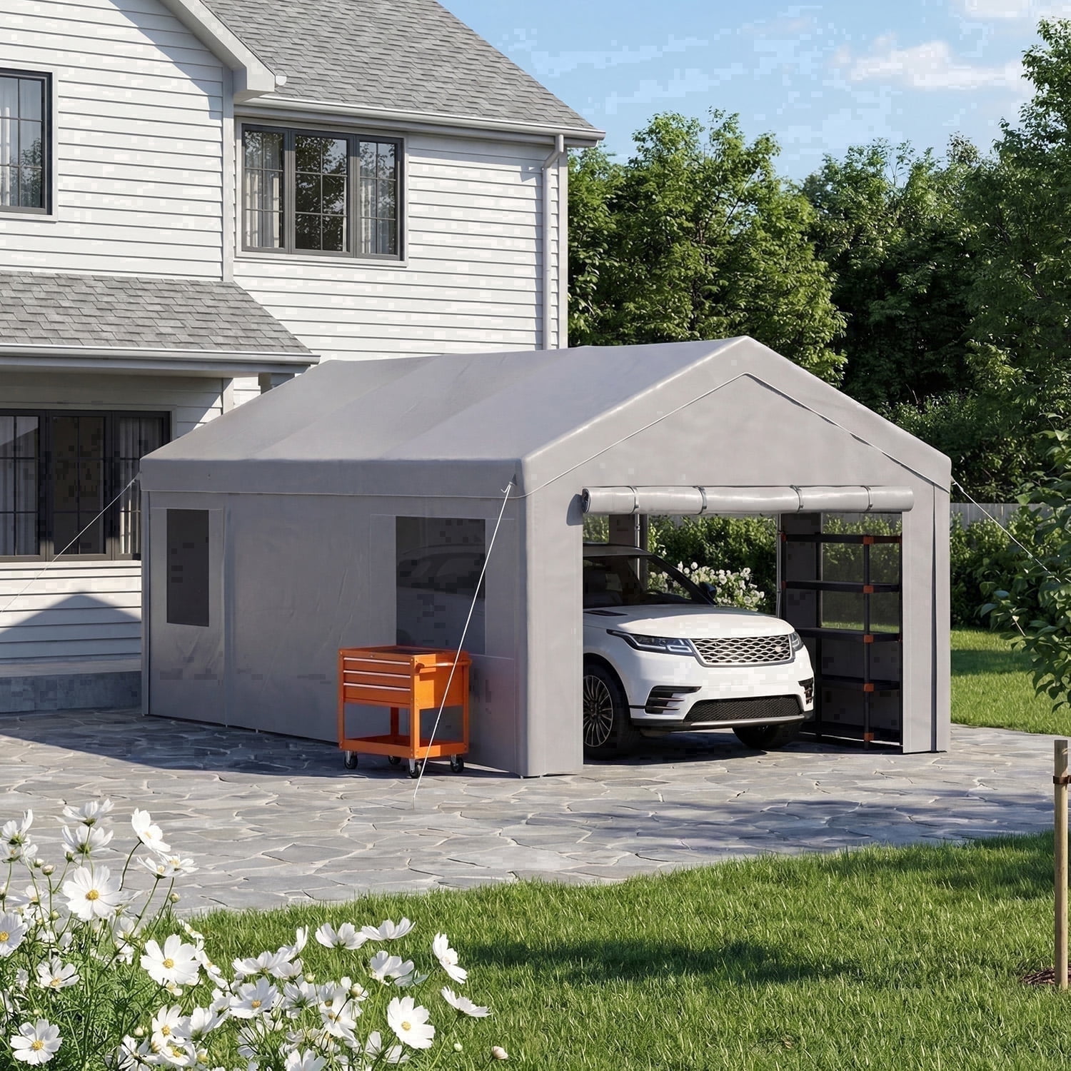 Dateyes 12x20ft Heavy Duty Carport Canopy, Portable Garage Car Canopy with Removable Sidewalls, Car Shelter for Cars, Boats, and Tools Storage