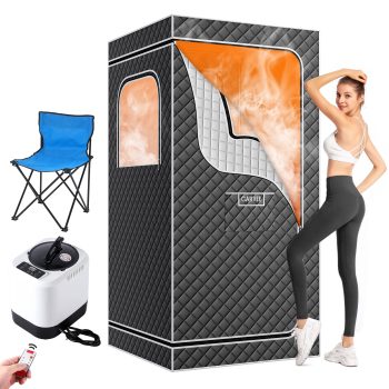 Garvee Portable Steam Sauna Tent for Home Spa 4L 1500W Steamer, 5-Layer Insulation, Oxford Fabric, Fast Heat-Up, Waterproof Chair Indoor/Outdoor Size: 90*90*180cm (Grey)