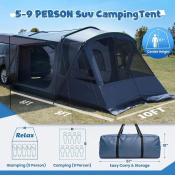 Large Family‑Size SUV Camping Tent with Attached Screen Porch and Extended Awning, Universal Vehicle‑Connected Car Tent, Portable Weather‑Resistant Shelter for Outdoor Family Camping, Road Trips and