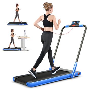 Costway Up To 7.5MPH 2.25HP 2 in 1 Folding Under Desk Treadmill Remote Control APP, Single Display Screen