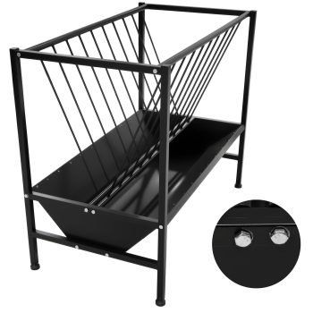 Muweixin Heavy Duty Livestock Hay Feeder, 45 Gallon 2-In-1 Carbon Steel Feed Trough, Sturdy Stable Animal Feeding Rack for Goats, Sheep, Horses, Cattle, Black