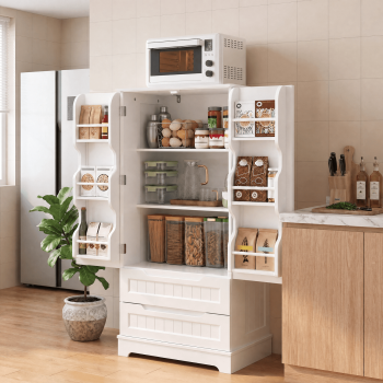 Pantry Storage Cabinet with 2 Drawers, Asofer 47" Kitchen Small Food Pantry Cabinet for Dining Room