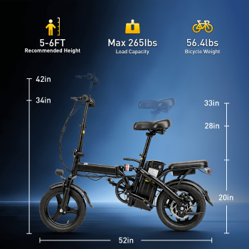 14"Folding Electric Bicycles,Peak 500W Motor 30 Miles 20MPH,Removable Battery,E Bike for Adults with Max 15°Uphill,UL2849