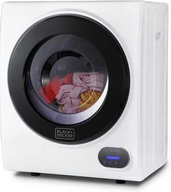 BLACK+DECKER BCED15 Compact Clothes Dryer, 1.5 Cu. Ft. 850W Electric Dryer, 120V Vented Portable Dryer with Stainless Steel Drum, Mini Dryer for 3.3 lbs. of Laundry for Standard Wall Outlet