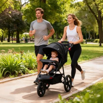 INFANS Jogging Stroller, Jogger Travel System with Shock Absorbing Suspension Dining Plate Cup Holder Adjustable Backrest, Lightweight Baby Strollers for Newborn