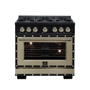 Forno Ambassador 36" Gas Range in Black, 6 Sealed Burnes, 71 000 BTU Cooktop Output , 5.2 Cu.Ft. convection Oven, Telescopic Racks