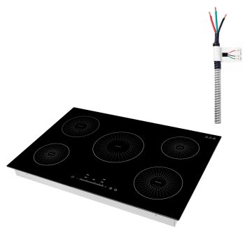 KFFKFF 30-Inch Built-In Induction Cooktop with 5 Burners, 220V 9200W Electric Stove for Kitchen, Features 9 Power Levels, LED Touch Controls, Ceramic Glass Surface, and Child Safety Lock
