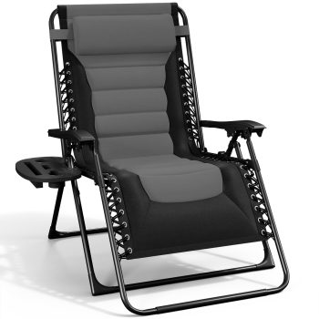 Hearth & Harbor Oversized Zero Gravity Chair, Padded Outdoor Lounge Chair with Headrest and Cup Holder