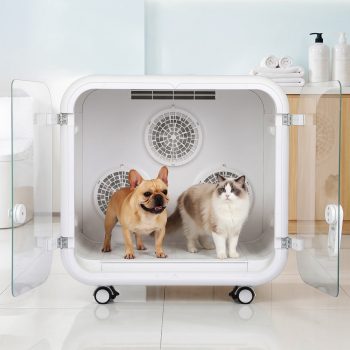 1000W High Velocity Pet Dryer Box for Cats & Small Dogs, Automatic Lonic Full-Body Fast Drying Box with Temp Modes & Adjustable Wind (150L, White)