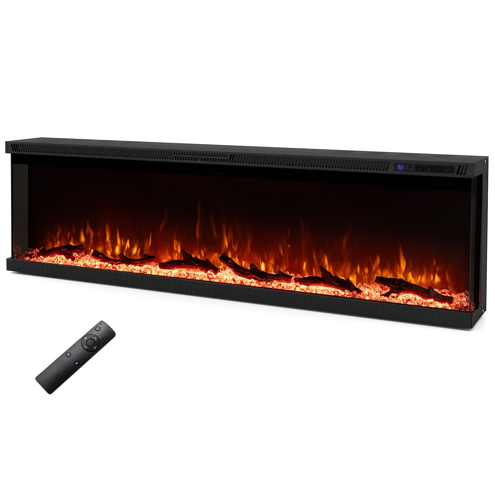 Giantex 3 Sided Electric Fireplace, 60" Wall-Mounted Fire Place Heater w/12 Flame Colors, 750W/1200W