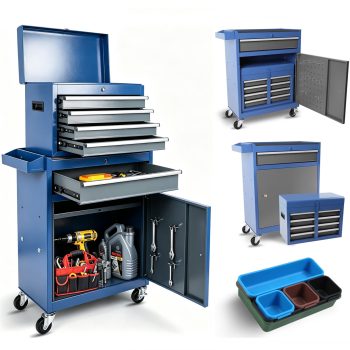 Aukfa Tool Box, 2 in 1 Steel Rolling Tool Chest & Cabinet On Wheels for Garage, 5-drawer