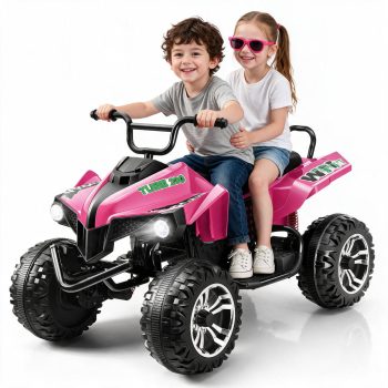 Funcid 24V 2-Seater Kids ATV, 4 Wheeler Electric Ride on Car with Steel Frame and 400W Motors, Ride on Toy for Kids 3-10 Years w/ Bluetooth, Music, LED Lights