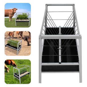 ToppiJoy 39.37*25.59*33.46 inch Livestock Feed Trough 2-in-1 Grain & Hay Feeder for Goats Sheep(Silver+ Black)