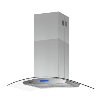 Tieasy 36 inch Island Mount Range Hood 900 CFM with Glass LCD Touch Control 4 LED Lamps