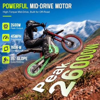 TST Electric Dirt Bike for Adults, 2600W Motor, 45MPH, 48V/22.5Ah Battery, Off-Road, Dual Hydraulic Disc Brakes, 14"12"Tire, SGS Certified