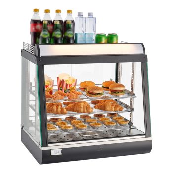KFFKFF 3-Tier Commercial Food Warmer Display, 1200W Countertop Food Warmer with LED Lighting, Upper Storage Area, Adjustable Shelves, 86~185 Steam Heating, 75L Capacity for Burgers, Pizza, Bread