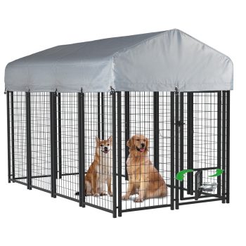 Waleaf 8x4x4 ft Outdoor Dog Kennel Cage for Large Dogs,Large Dog Kennel with Rotating Bowls for Outdoor,Pet Dog Run Enclosures for Dog Crate with Waterproof UV-Resistant Cover and Secure Lock