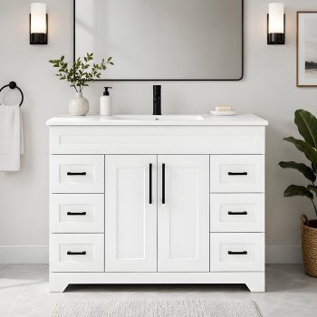 Dodrehome Bathroom Vanity with Sink Combo, Freestanding Bathroom Storage Cabinet with Resin Countertop, Soft-Close Drawers and Doors, White