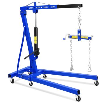 2-Ton Folding Engine Hoist with Leveler, 4400 Lbs Capacity | Hydraulic Shop Crane with 6 Casters, Portable Foldable Cherry Picker for Garage, Workshop, Warehouse, Heavy-Duty, Blue