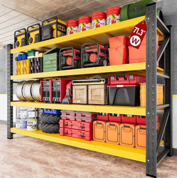 71.3" Wide Heavy Duty Garage Shelving Units,5000LBS Deep Storage Shelves,Yellow Metal Garage Shelves,Steel Shelf,Large Storage Rack,Industrial Shelving for Shop,Warehouse,Basement,71.3"W x 24"Dx 70"H