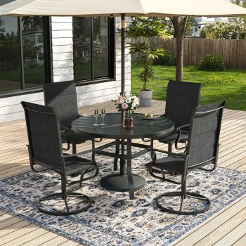 ELPOSUN 5 Piece Outdoor Patio Dining Set Swivel High Back Padded Textilene Chairs and Round Table Furniture Set