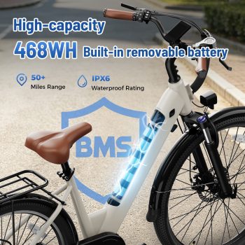 YareYi 500W Electric Bike for Adults, 20MPH Class 2 Step-Through E-Bike, 26" Electric Bicycle, 468Wh Battery, UL2849
