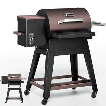 KingChii Wood Pellet Grill & Smoker with Detachable Body and Legs, 485 Sq. In. Cooking Area, Portable BBQ Grill for Outdoor Patio, Easy to Move & Compact Storage, Up to 425°F