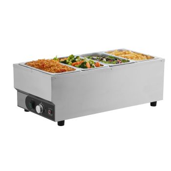 KFFKFF Commercial Electric Food Warmer, 1500W Stainless Steel Steam Countertop Bain Marie with Four 1/3 Size Pans, Ideal for Catering, Restaurants, Events, and Buffets