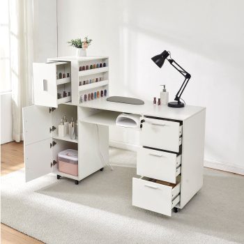 Haooyeah Manicure Table with 1 Shelf, 4 Drawers, 2 Cabinets, Rolling Nail Desk with Tabletop Organizer, Mobile Nail Tech Workstation