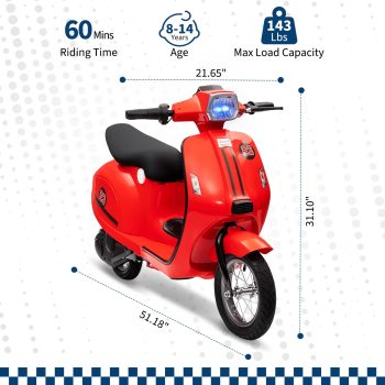 Electric Moped Scooter for 8-12 Kids, 24V 350W Kids Ride on Motorcycle, Max Up to 14MPH, with Rear Brake, Twist Grip Throttle & LED Light
